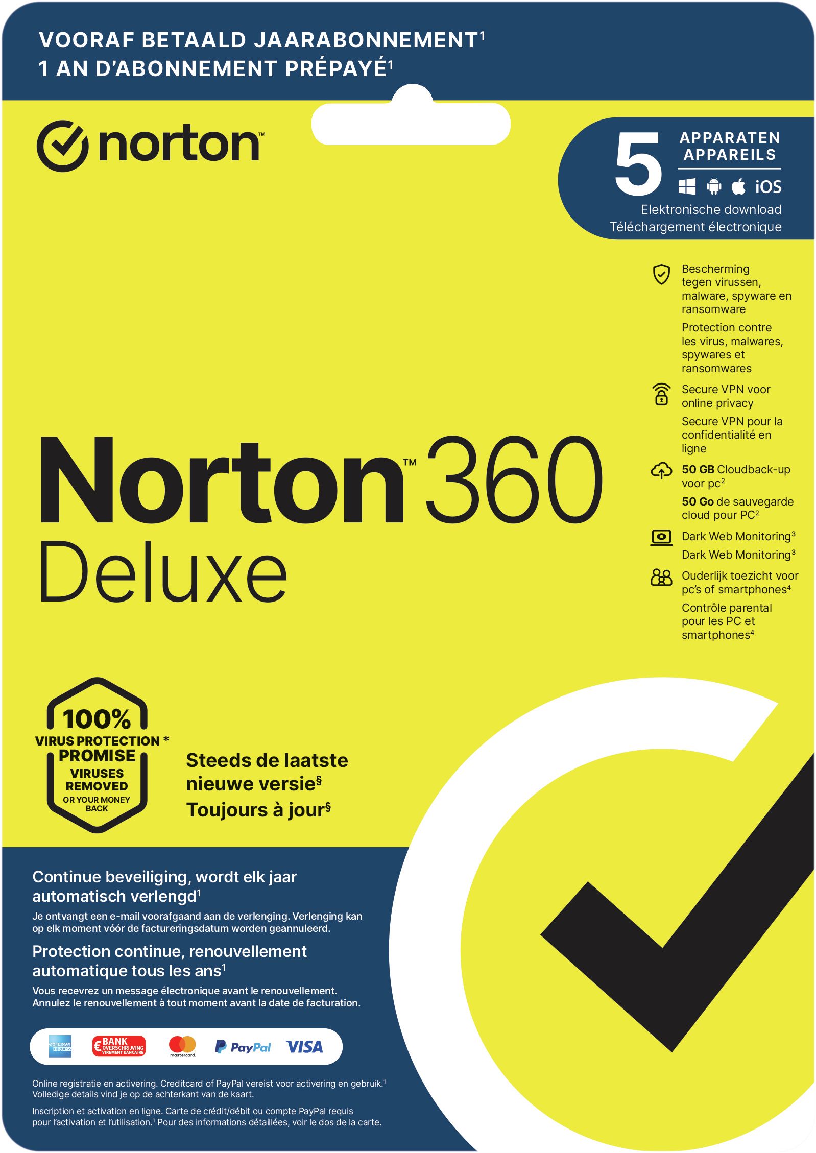 Norton 360 Deluxe - 5 Devices - 1 Year - Antivirus Security - Box - DVD