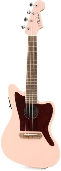 Fender Fullerton Jazzmaster Uke WN Tortoiseshell Pickguard Shell Pink Electric-Acoustic Ukulele