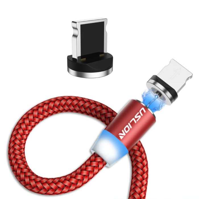 USLION iPhone Lightning Magnetische Oplaadkabel 1 Meter - Gevlochten Nylon - Rood