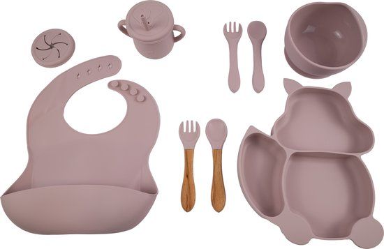 Honeybears - Siliconen kinderservies set 9 delig - Lichtroze