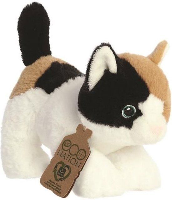 Aurora Eco Nation Pluche Knuffeldier Kat - Bruin/Wit - 22 cm