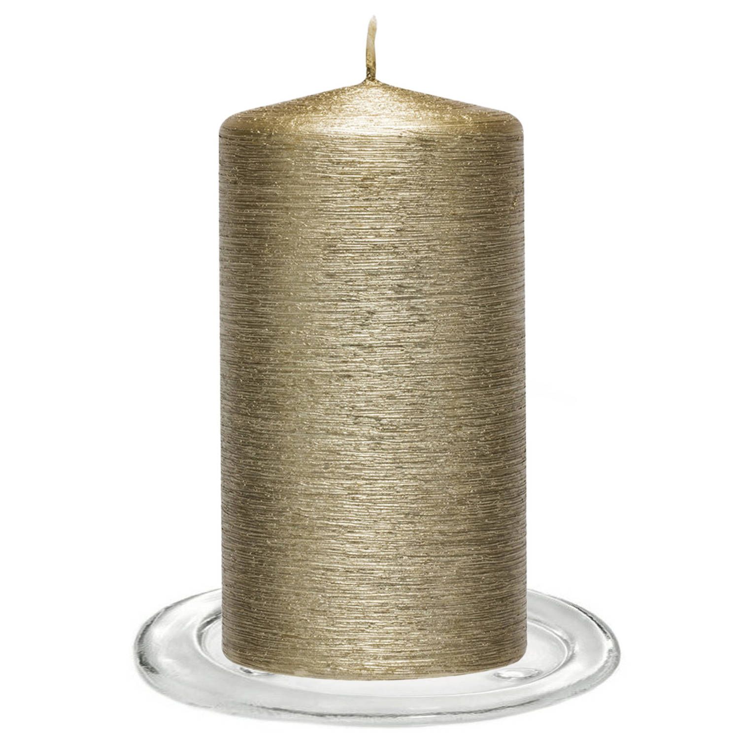 Enlightening Candles Trend Candles - Stompkaarsen met glazen onderzetters set van 2x stuks creme goud 7 x 13 cm