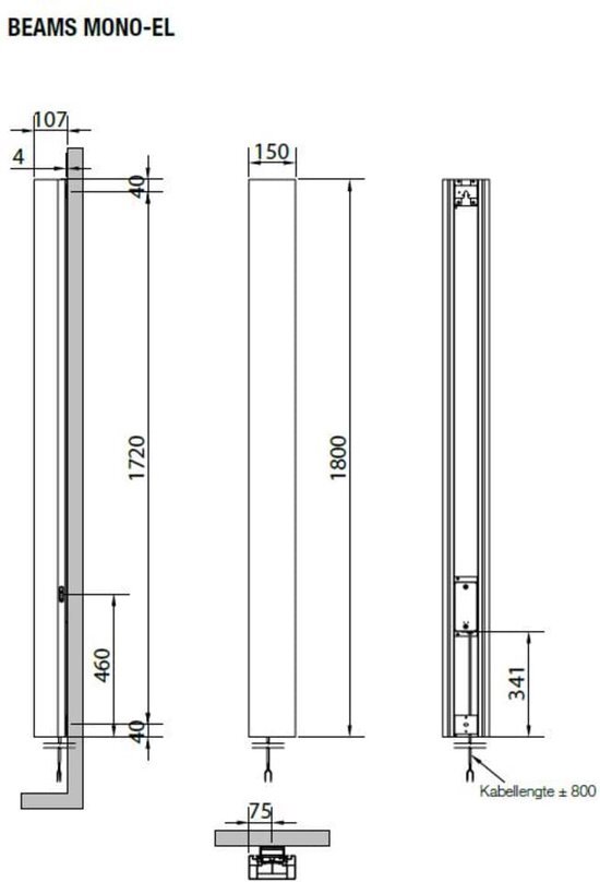 Vasco Beams radiator elektr 15x180cm m/rf-therm quarts brown, quarts brown