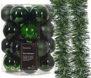 Kaemingk B.V. Décoration de Noël boules de Noël en plastique 25x -6cm- avec 2x guirlandes de Noël -vert foncé
