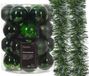 Kaemingk B.V. Décoration de Noël boules de Noël en plastique 25x -6cm- avec 2x guirlandes de Noël -vert foncé