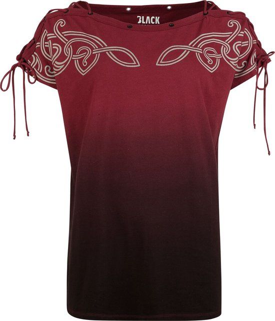 Black Premium by EMP Rood T-shirt met dip dye/verloopprint en bedrukte mouwen met vetersluiting - Dames - S
