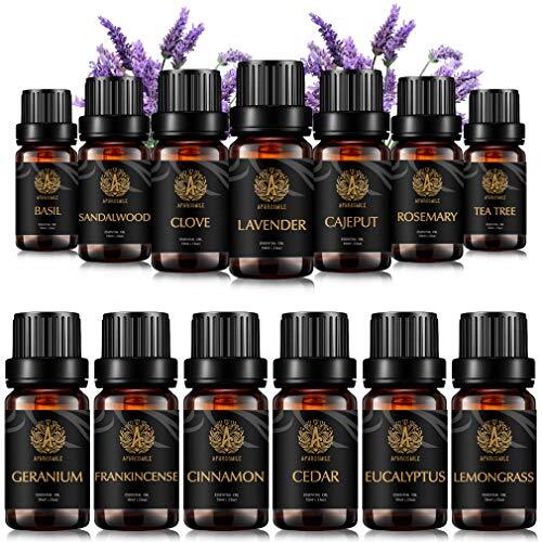 Aphrosmile Aromatherapie sandelhout etherische oliën set voor diffuser 13 x 10 ml 100% pure citroengras etherische olie set, therapeutische kwaliteit kaneel etherische olie kit, eucalyptus, ceder, kruidnagel, rozemarijn.