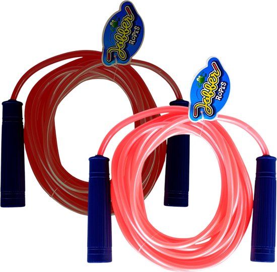 Jobber Toys 2x Lang Springtouw - Roze + Rood - 5 meter - Groepsspringtouwen