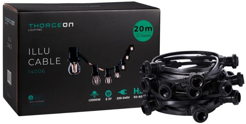 Thorgeon Lamphouder ketting, zwart, 2000 W, 20 m