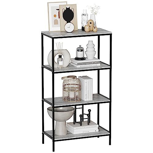 Vida Designs Brooklyn Bookcase - Wooden Shelves - Industrial Rustic Furniture (Grey, 4 Tier)