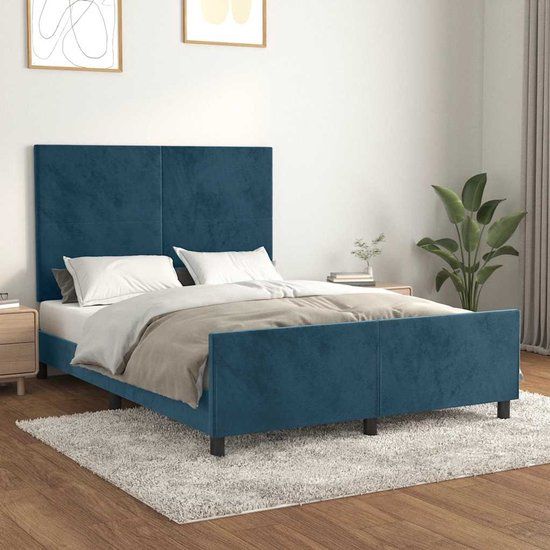 vidaXL Bedframe Donkerblauw Fluweel 140x190 cm