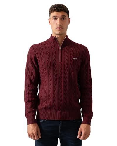 GANT Katoenen kabel halve rits, bordeaux, mix, L