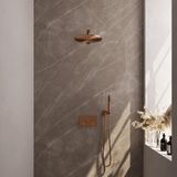 Brauer Copper Edition Thermostatische Regendoucheset Inbouw - Hoofddouche 30 cm - Rechte Wandarm - Met Drukknoppen - Handdouche Staaf - Doucheslang - Wandaansluitbocht