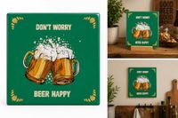 spreuktegel Deco Tile Beer Happy - spreuktegel - decoratieve keramische tegel - biermotief - wanddecoratie voor bar of mancave - Flamingo