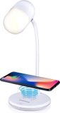 Grundig Lampe de bureau LED 3-en-1 - Chargeur de téléphone sans fil technologie Qi - Haut-parleur Bluetooth - Lampe de lecture - Blanc