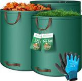 Kesser Tuinzakken Set Bladzak incl. Handschoenen - Zelf Staand 4 Handvatten Stabiel Robuust & Opvouwbaar - 3x 272 Liter, Groen