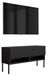 3xE living meuble TV avec façade nervurée, noir mat, pieds noirs droits