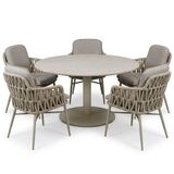 AVH-Collectie Union Luxor dining tuinset 140xH75 cm 6 delig taupe/zand/latte/linen aluminium inclusief kussen
