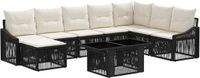 vidaXL Tuinbank Set 9 stuks Zwart en Crème Wit Polyrattan