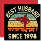 Zilveren verjaardagskaart voor echtgenoot van vrouw - Beste echtgenoot sinds 1998 - I Love You Gifts, Happy 25th Wedding Anniversary Cards Partner, 145 mm x 145 mm wenskaarten voor vijfentwintigste