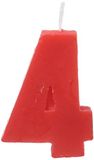 PARTY - Kaars verjaardag nummer 4, 5 x 3,5 cm, rood