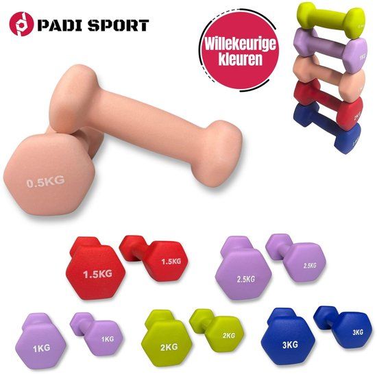 Padisport Dumbbell Set 0.5-3kg - Pink - Cast Iron - 2x0.5kg, 2x1kg, 2x2kg, 2x3kg