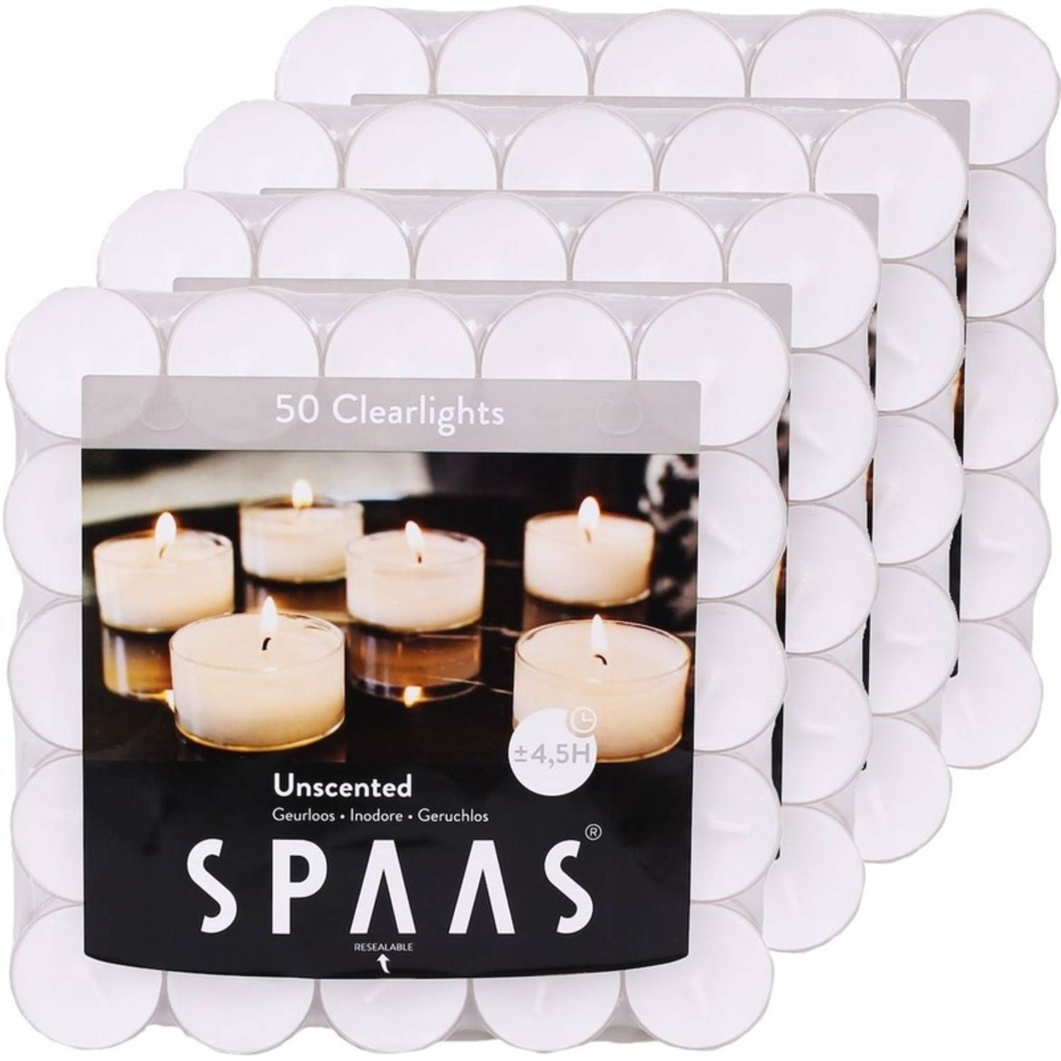 Spaas Clearlights Waxinelichtjes - 200 Stuks - Wit - 4,5 Branduren