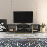 Hanah Home Glamorous tv-standaard, zwart en goud, 150 cm x 35,2 cm x 40 cm, 100% melamine gecoat particle board, 18 mm dik, stijlvol en functioneel voor moderne woonkamers
