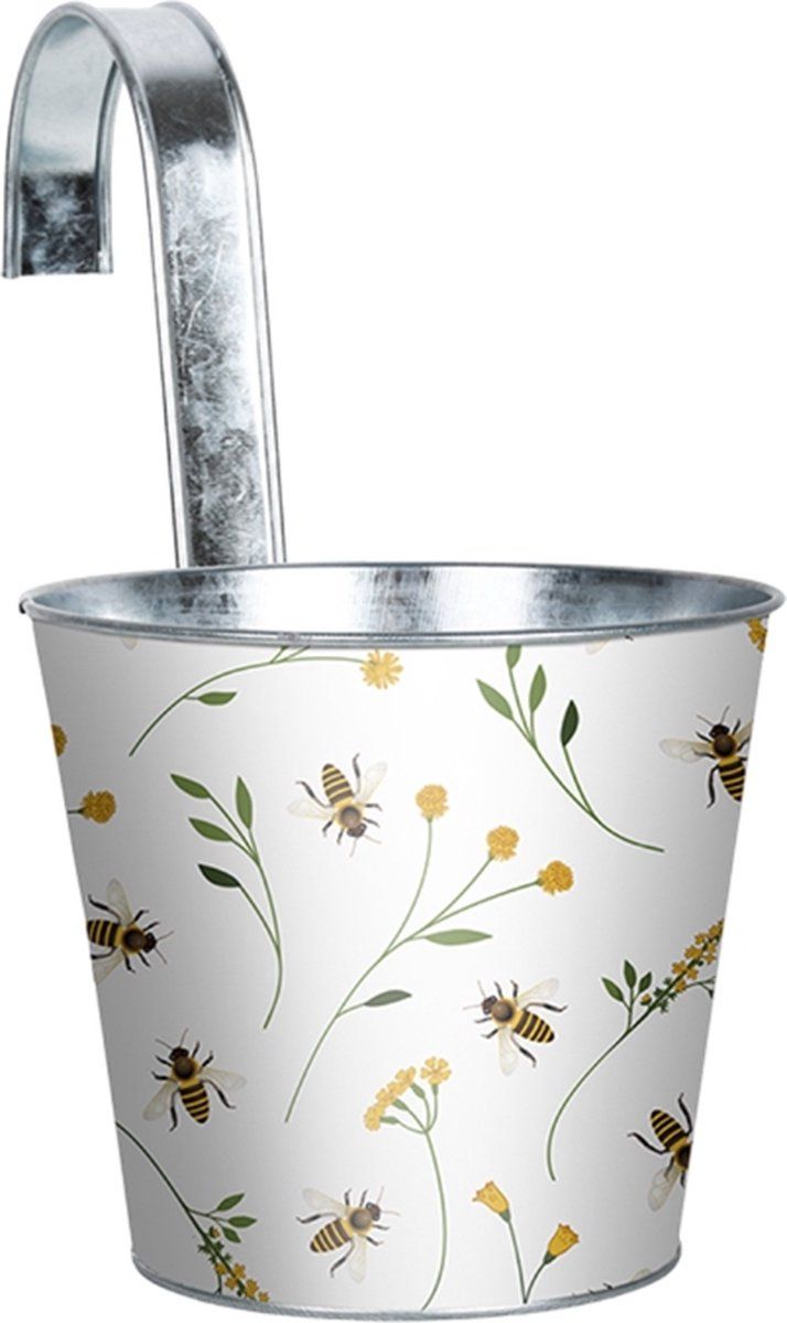 Esschert Design Bloempot met haak bijen - wit - metaal