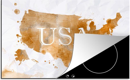KitchenYeah® Inductie beschermer 77x51 cm - Kaart - Amerika - Goud - Inductiebeschermer