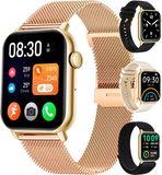 Siltcon Smartwatch Dames Pro - Smartwatch Heren Pro - Sporthorloge Dames & Heren - Stappenteller Horloge - Hartslagmeter – Bloeddrukmeter - Slaapmonitor - Saturatiemeter - Belfunctie - Elke Smartphone - RVS - Incl. 4 Bandjes - Goud