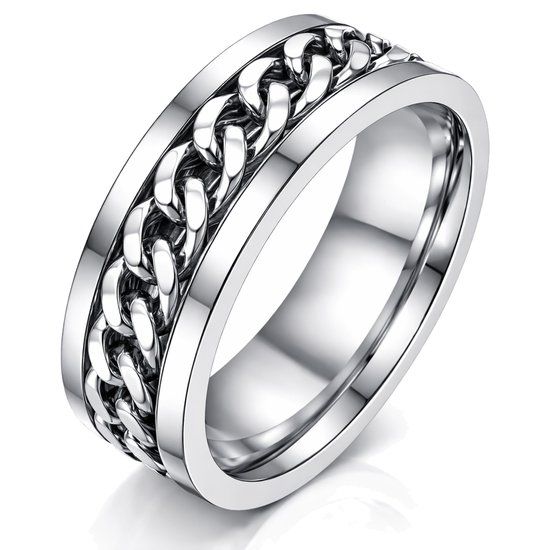 LGT JWLS Lookinggoodtoday Stalen herenring met Cubaanse ketting Zilver-20mm