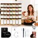 Set de pots à herbes - 35 pièces, 120 ml - Pots de stockage carrés - Hermétique - Verre borosilicaté avec couvercles en bois d'acacia - Étiquettes étanches - Rangement de cuisine
