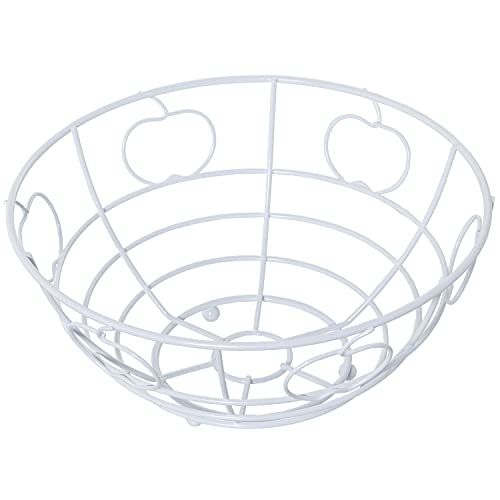 DRW Ronde fruitschaal met appels van wit metaal, 24 x 12 cm