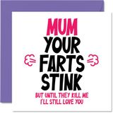 Grappige moederdagkaart voor mama - je scheten stinken - onbeleefde verjaardagskaart voor mama verjaardagskaarten geschenken, 145 mm x 145 mm grap humor Moederdag wenskaarten voor mama