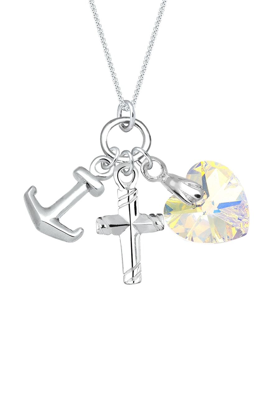 Elli Elli Halsketting Dames Ankerhart Kruis Hanger Filigraan met Kristallen in 925 Sterling Zilver