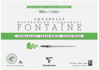 Clairefontaine 976081C Blok, gelijmd, 4 zijden, fontein, extra wit, korrel theedoek, 26 x 36 cm, 300 g, 15 vellen, aquarelpapier, extra wit, 100% katoen, professionele kwaliteit