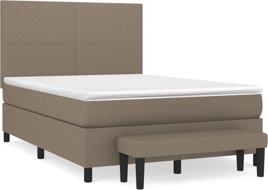 vidaXL Boxspring met matras stof taupe 140x200 cm