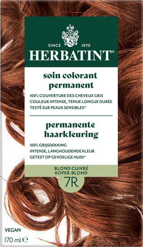 Herbatint Haarverf - Permanente Vegan Haarkleuring - Natuurlijke haarkleuring - 100% grijsdekking - Zonder gebruik van ammoniak - 7R Koper Blond – 170 ml