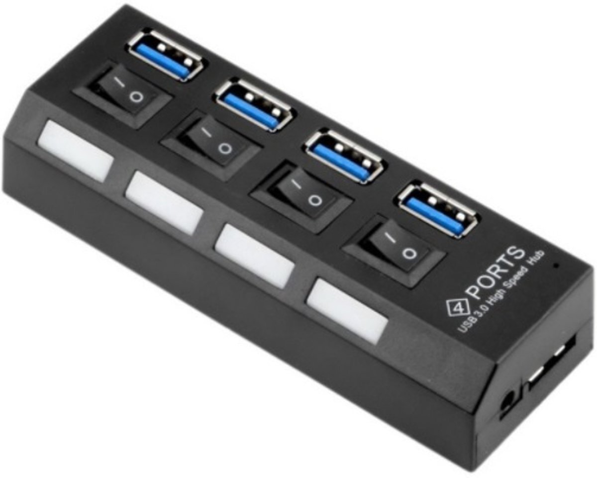 Coretek 4 poorts USB hub met aanuit schakelaars USB 3