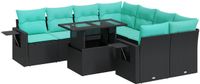 vidaXL - 9-delige - Loungeset - met - kussens - poly - rattan - acacia - zwart
