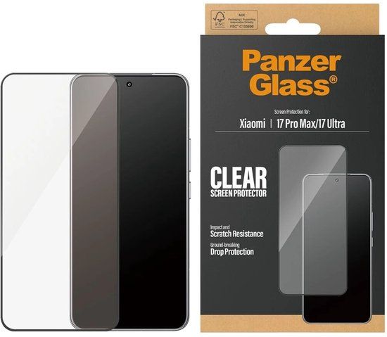 PanzerGlass Ultra-Wide Fit Anti-Bacterial Screenprotector incl. applicator voor de Xiaomi 17 Ultra
