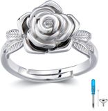 Hemelwinkel Luxe Asring – 925 Zilver – Handgemaakte Urn Ring / Crematie Ring – Gedenksieraad – Verstelbaar – Cool Flower