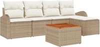 vidaXL Tuinbank Set met kussen 6 pcs Beige poly rattan
