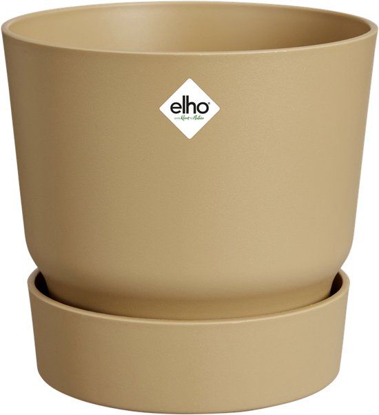Elho Greenville Rond 40 - Grote Bloempot voor Buiten met Waterreservoir - 100% Gerecycled Plastic - Ø 39 x H 36.8 cm - Goudkleurig zand