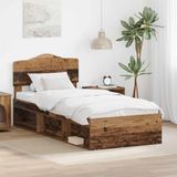vidaXL Bedframe met hoofdeinde Oudhout 90 x 190 cm Massief grenenhout