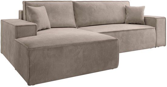 Selsey Farese New – Hoekbank van corduroy met slaapfunctie en opbergruimte, Beige, Links