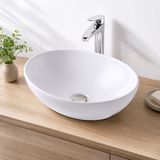 Merkloos Relaxdays Waskom opbouw - 15x41x34 cm - zonder kraangat - ovaal - wit