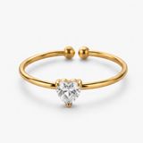 Cilla Jewels Goudkleurige Verstelbare Damesring met Witte Hartvormige Zirkonia