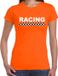 Bellatio Decorations Shoppartners Bv Racing coureur supporter / finish vlag t-shirt oranje voor dames - race autosport / motorsport thema / race supporter / finish vlag S
